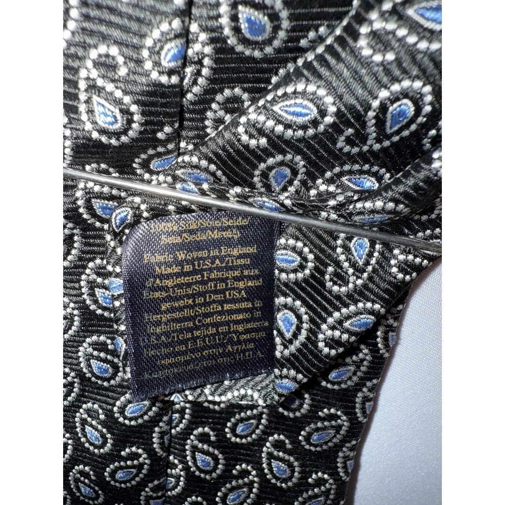 Brooks Brothers 100% Silk Tie Black W/ White Blue Paisley 57 X 3.5" - Picture 7 of 7